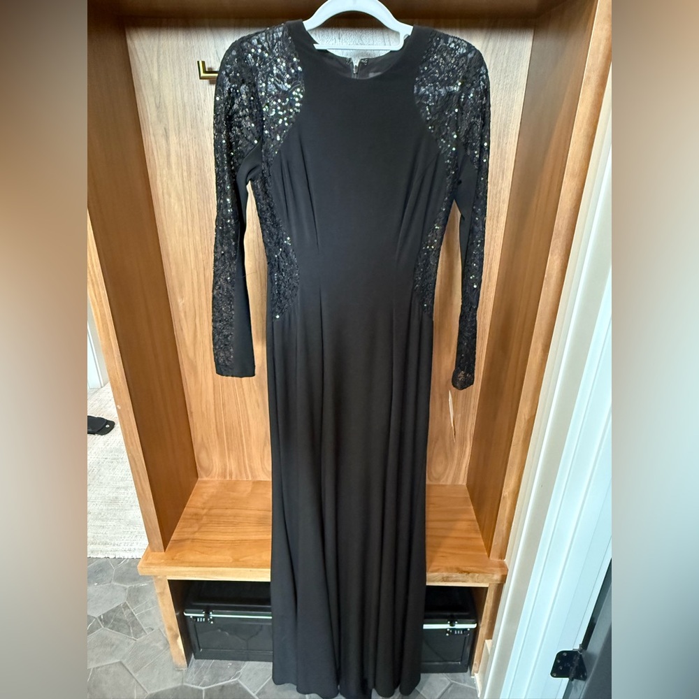 Xscape Black Long Sleeve Sequin Dress